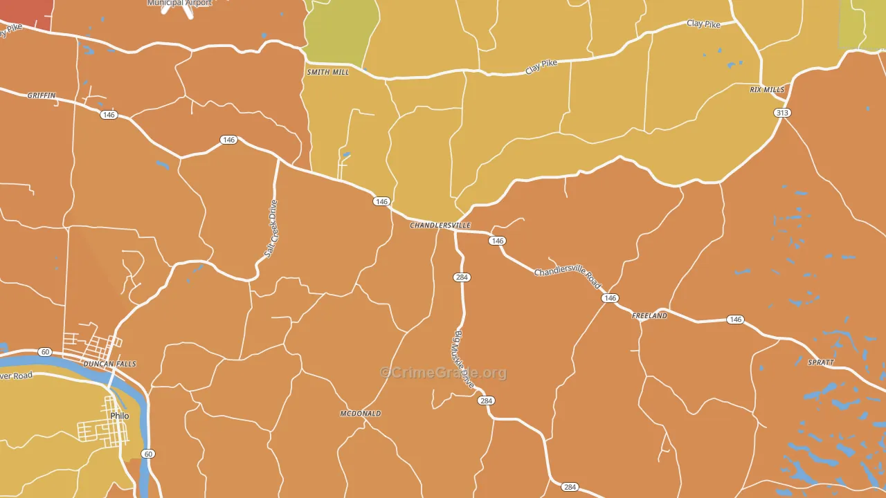 Chandlersville, OH Map of Robbery Rates