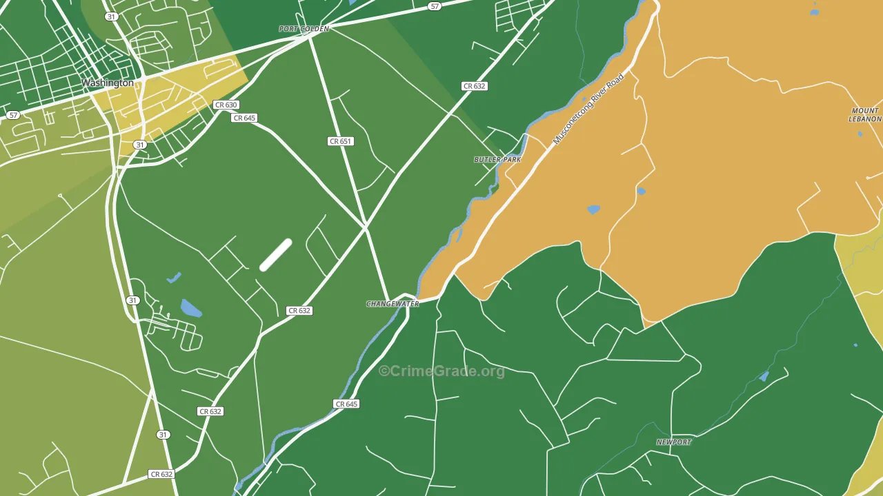 Changewater, NJ Map of Robbery Rates
