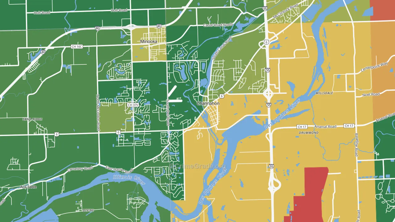 Channahon, IL Map of Robbery Rates