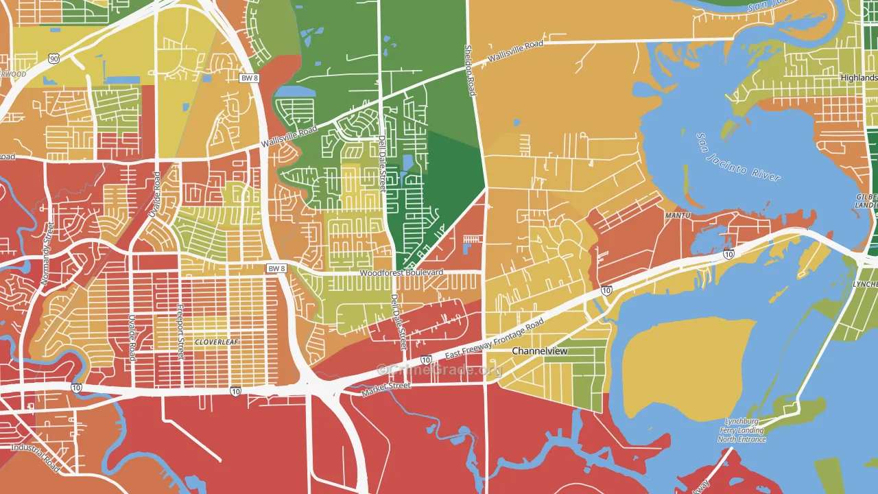 Channelview, TX Map of Robbery Rates