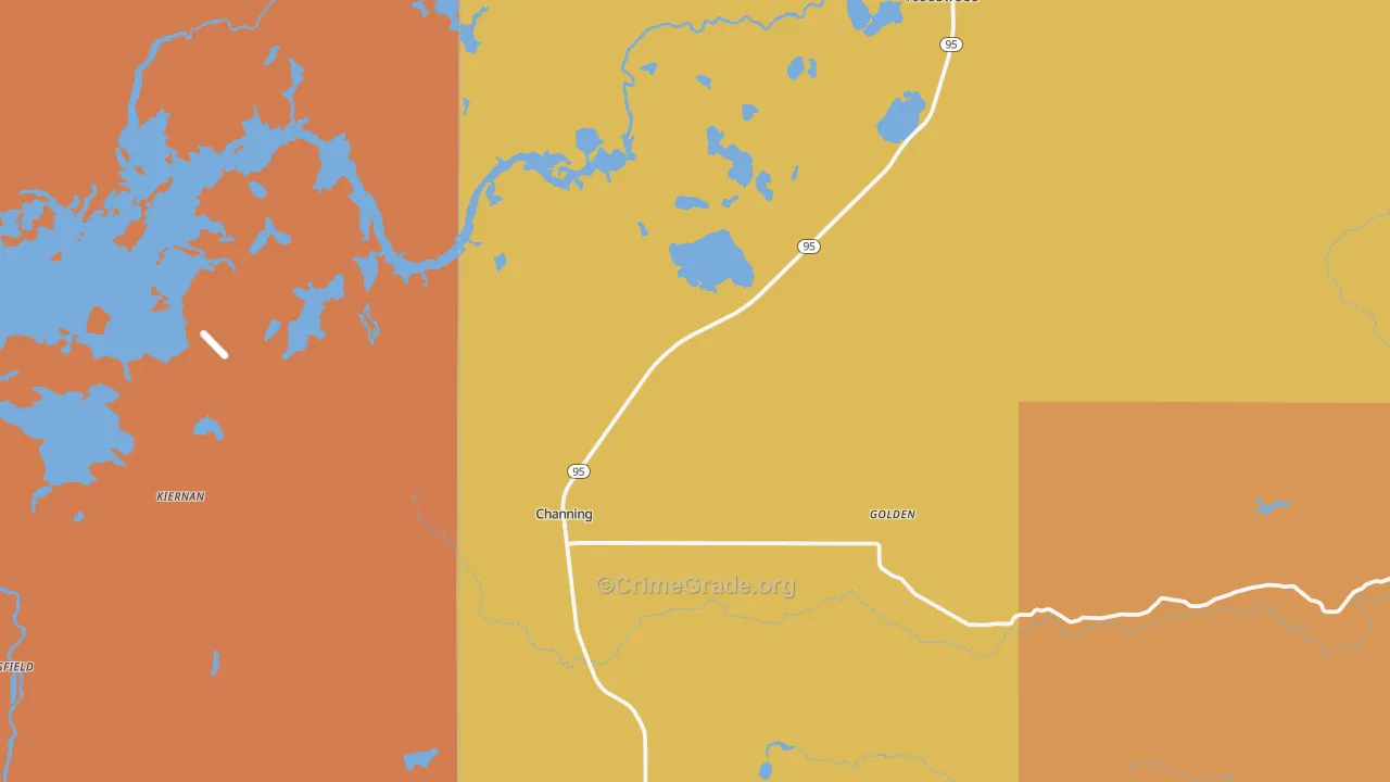 Channing, MI Map of Robbery Rates