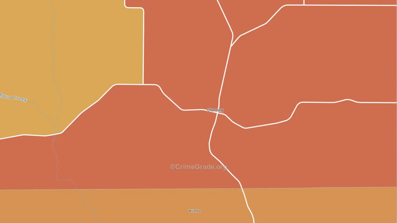 Channing, TX Map of Robbery Rates