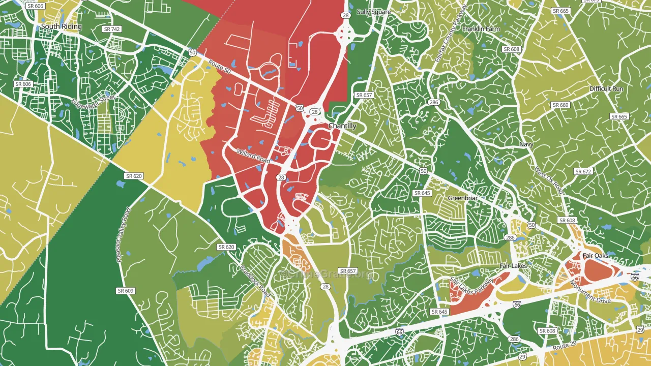 Chantilly, VA Map of Robbery Rates