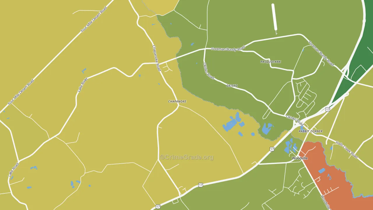Chapanoke, NC Map of Robbery Rates