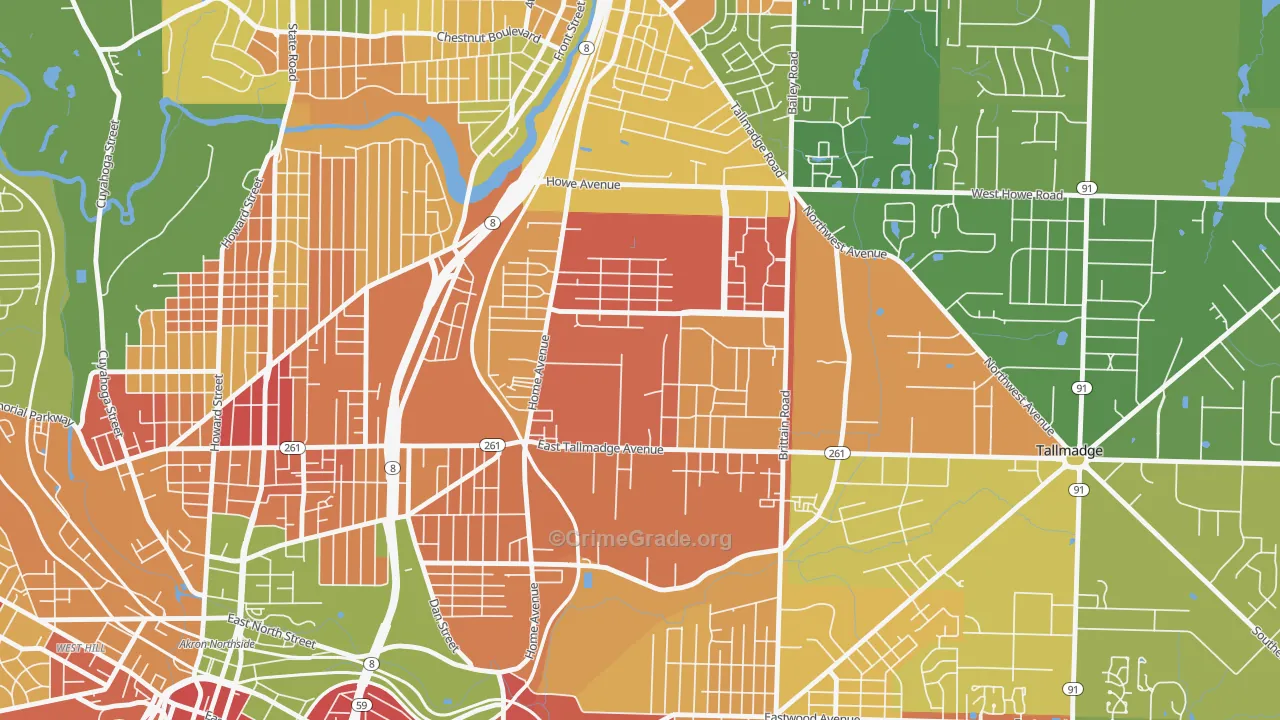 Chapel Hill, Akron, OH Map of Robbery Rates