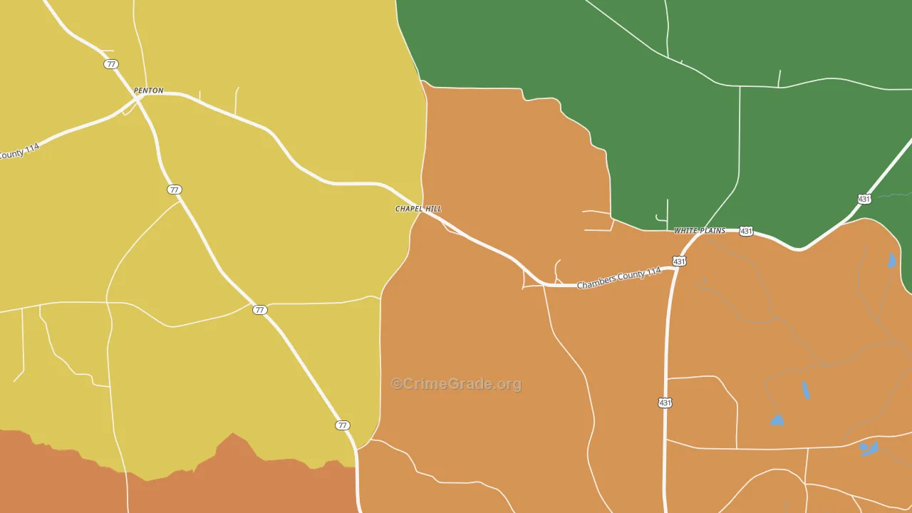 Chapel Hill, AL Map of Robbery Rates