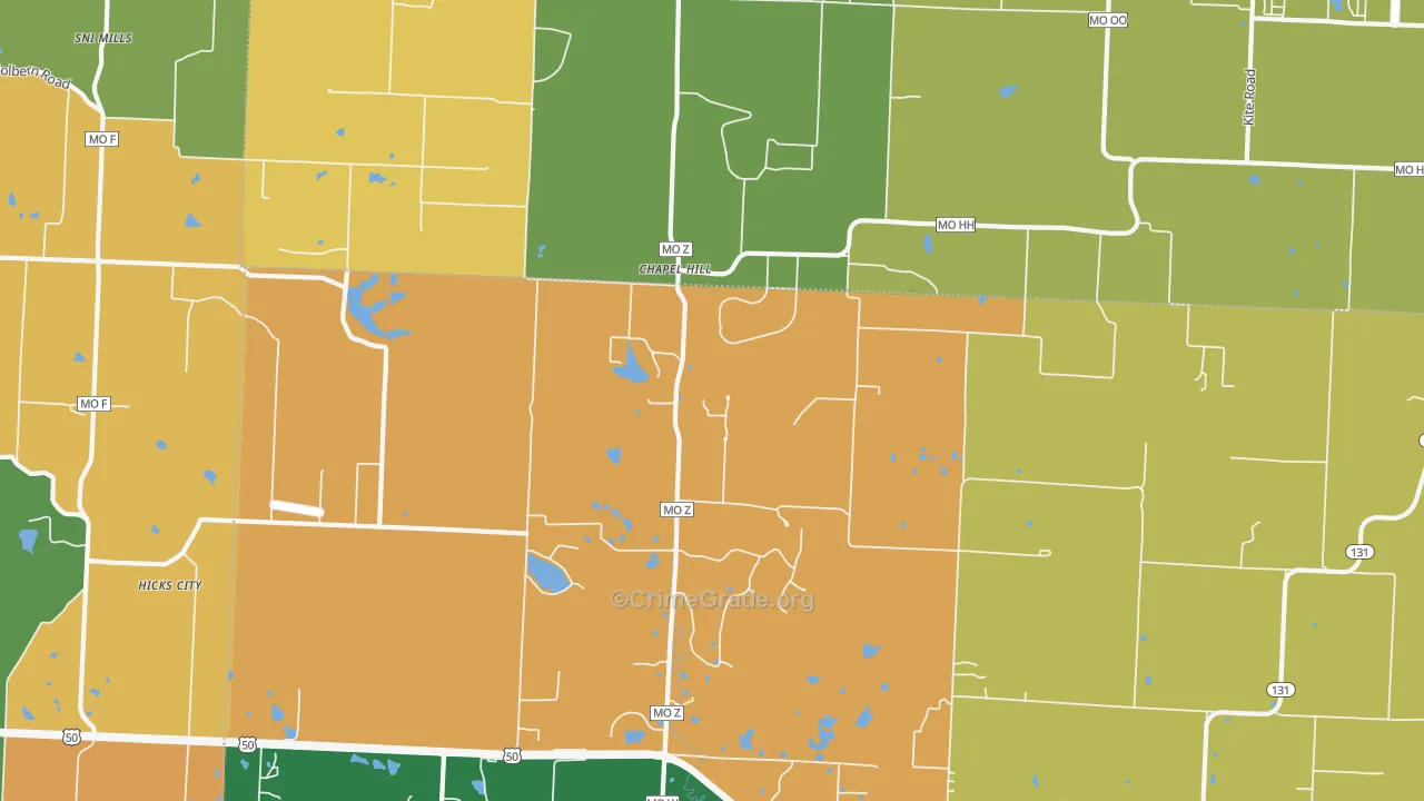 Chapel Hill, MO Map of Robbery Rates