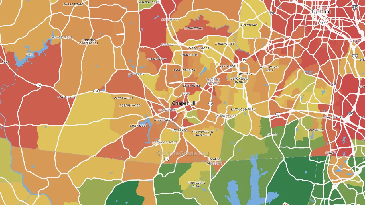 Chapel Hill, NC Map of Robbery Rates