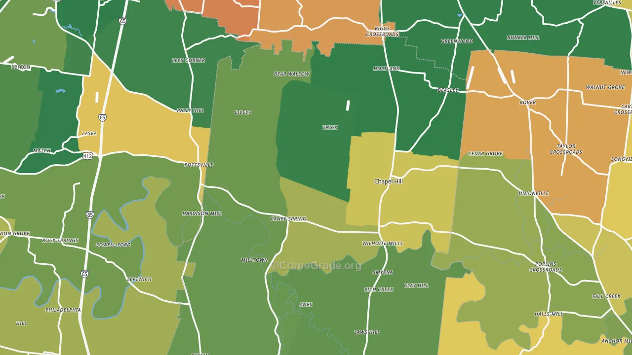 Chapel Hill, TN Map of Robbery Rates