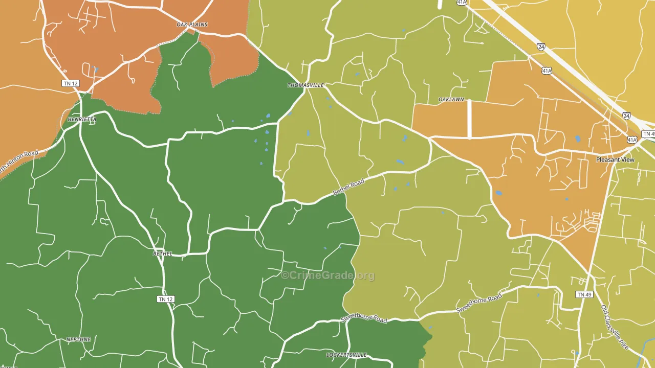 Chapmansboro, TN Map of Robbery Rates