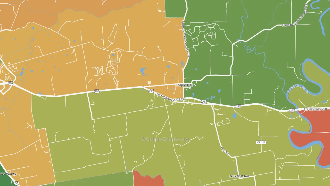 Chappell Hill, TX Map of Robbery Rates