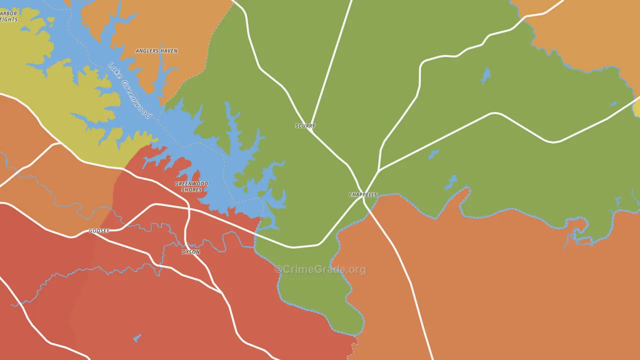 Chappells, SC Map of Robbery Rates