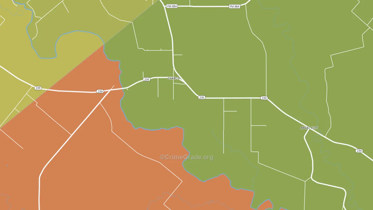 Charco, TX Map of Robbery Rates
