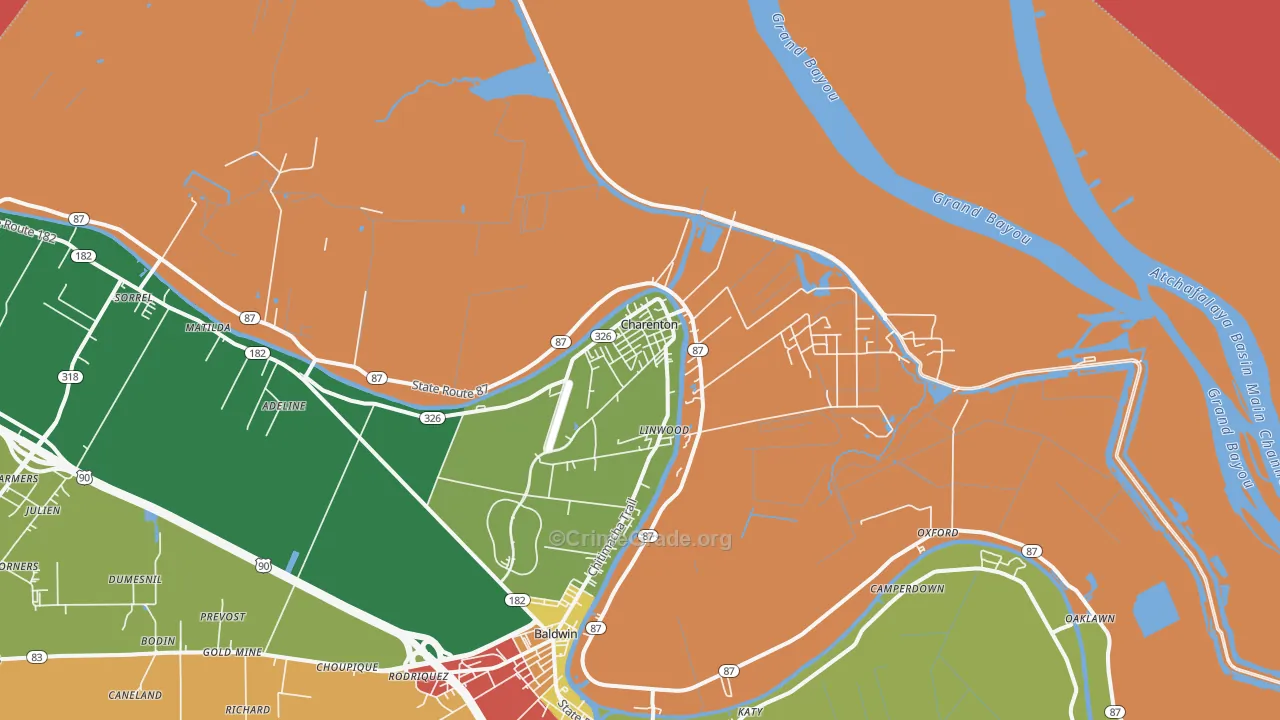 Charenton, LA Map of Robbery Rates