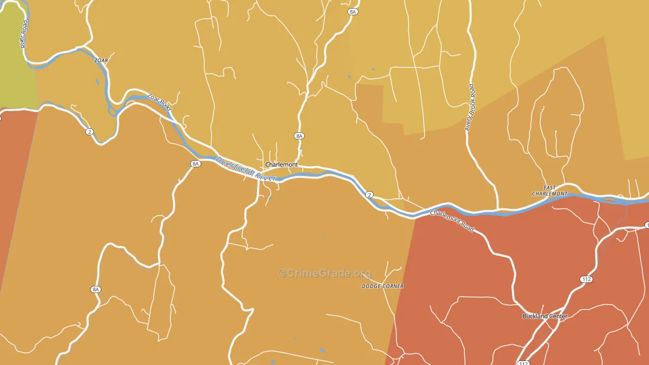 Charlemont, MA Map of Robbery Rates