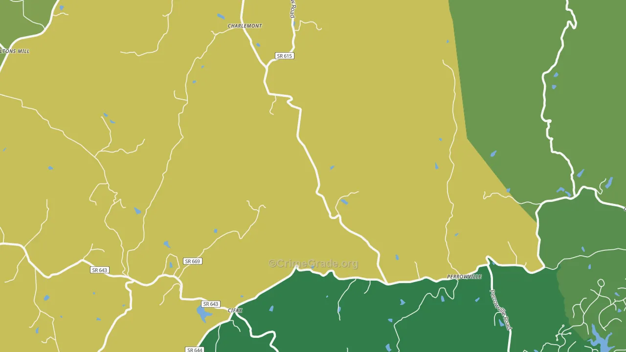 Charlemont, VA Map of Robbery Rates