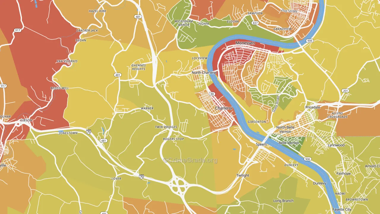 Charleroi, PA Map of Robbery Rates
