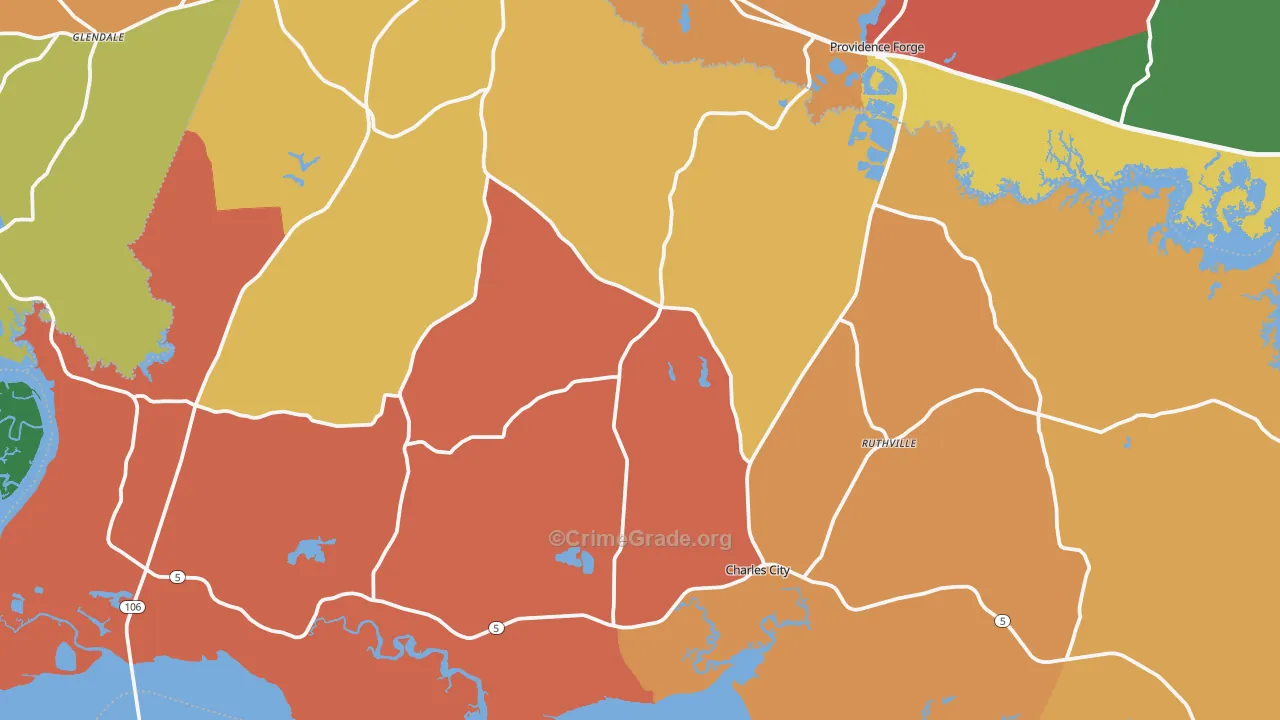 Charles City County, VA Map of Robbery Rates
