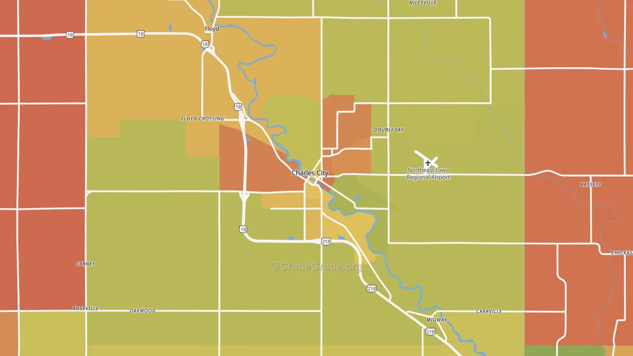 Charles City, IA Map of Robbery Rates