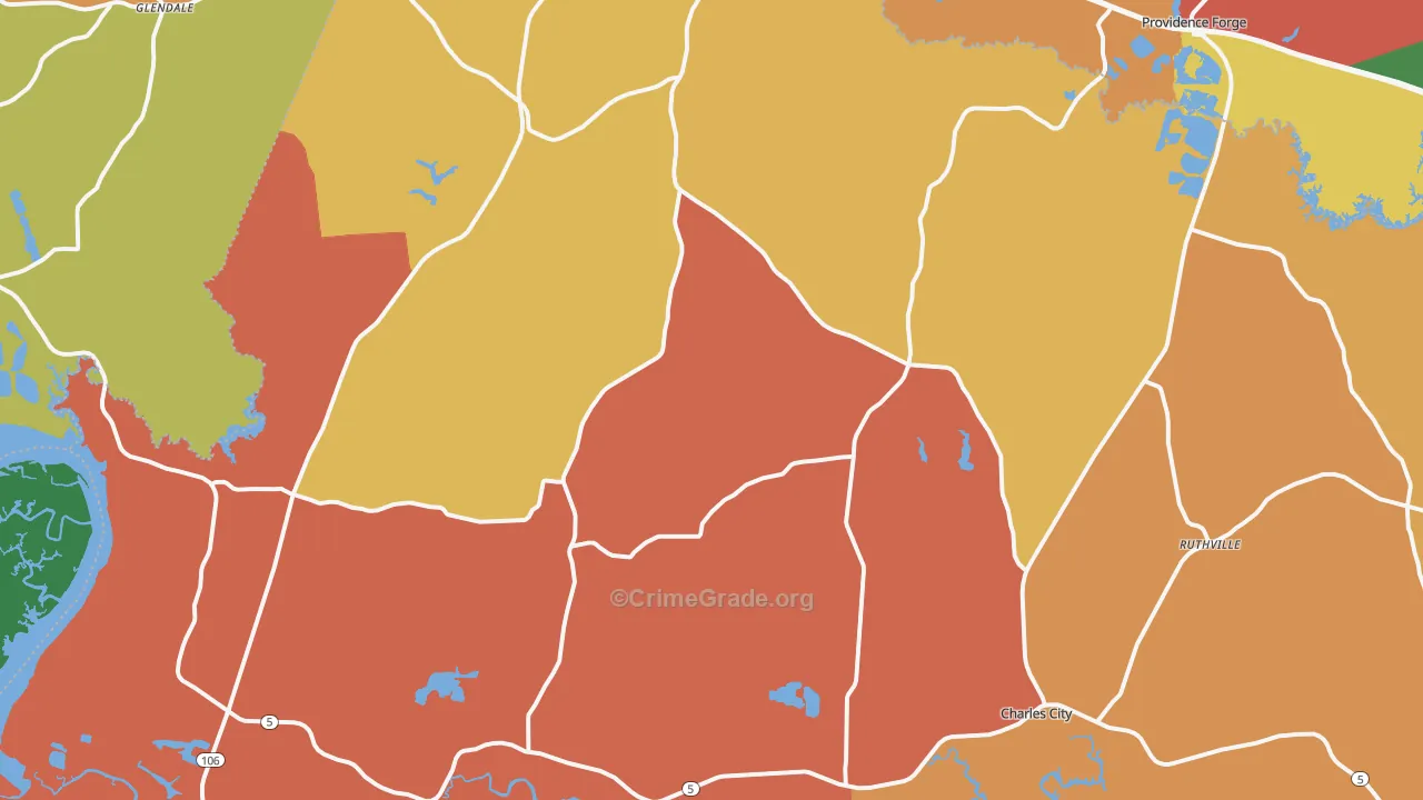Charles City, VA Map of Robbery Rates