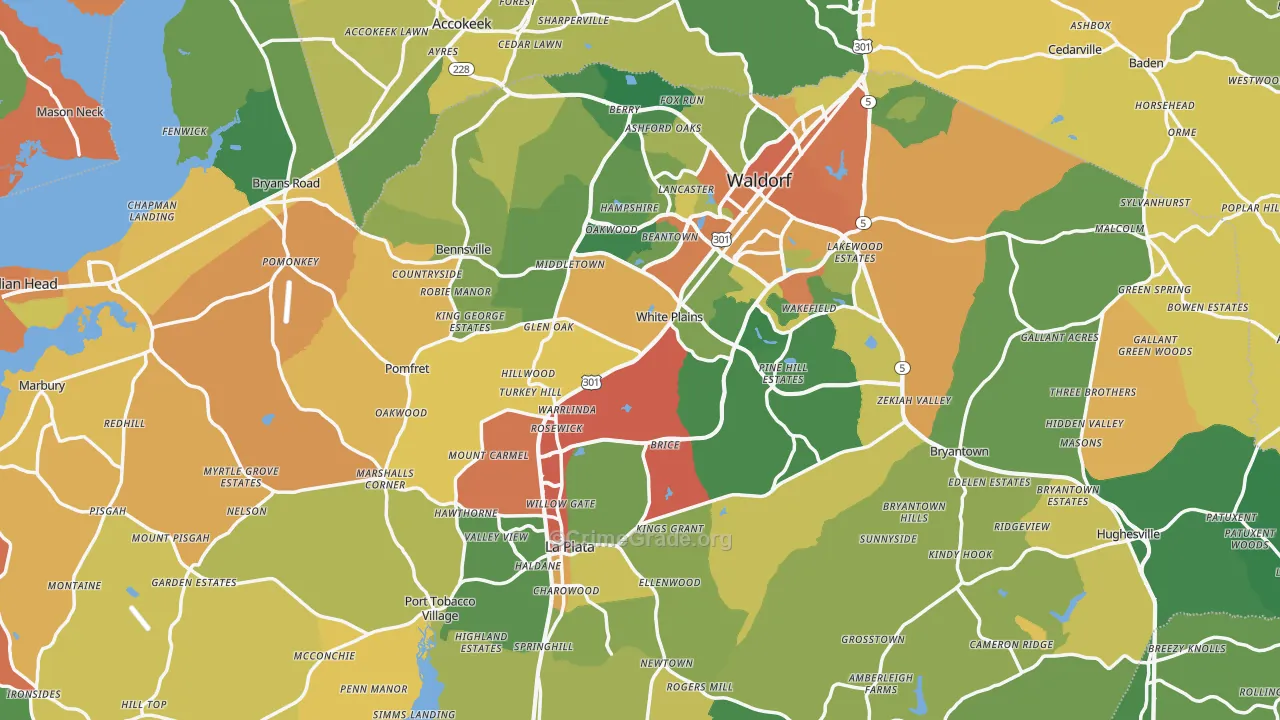 Charles County, MD Map of Robbery Rates