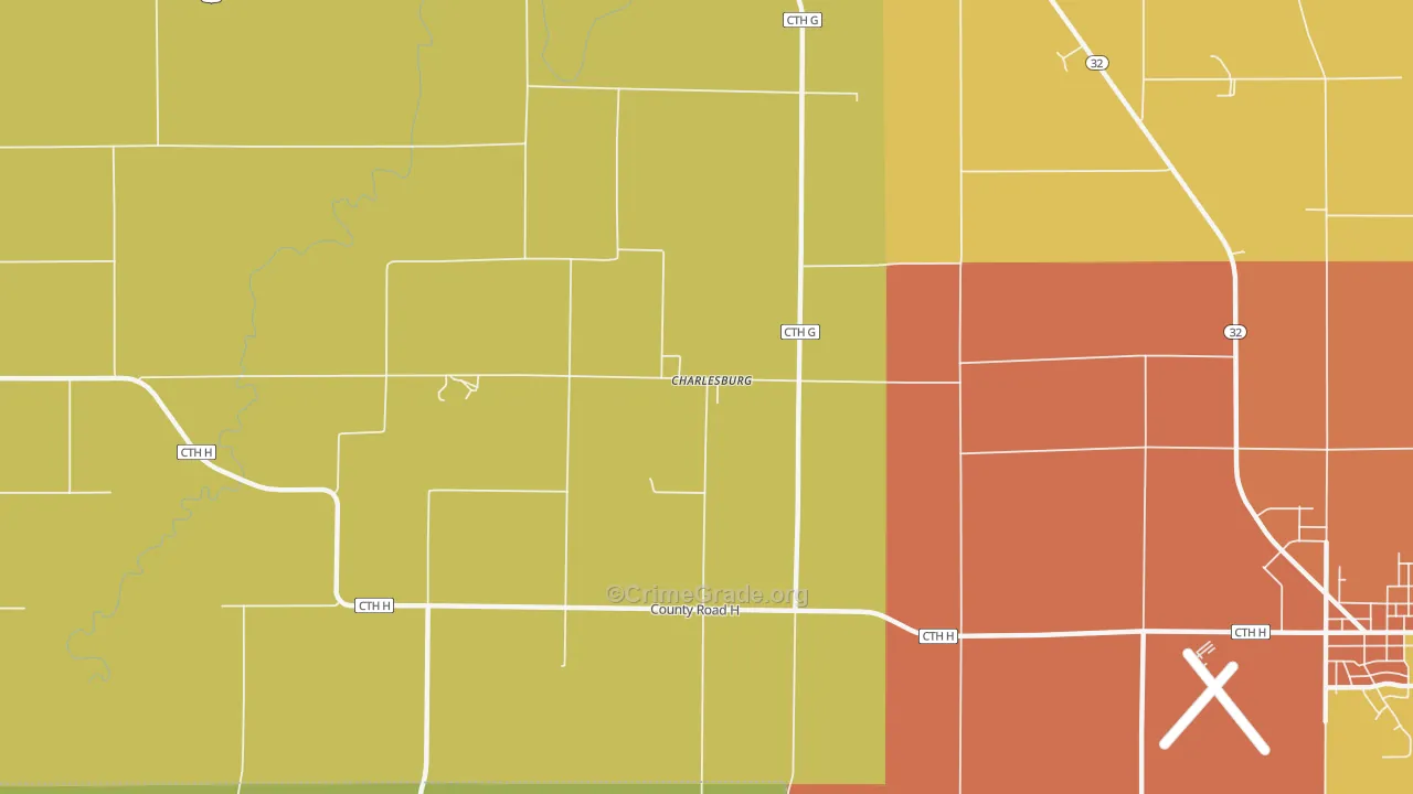 Charlesburg, WI Map of Robbery Rates