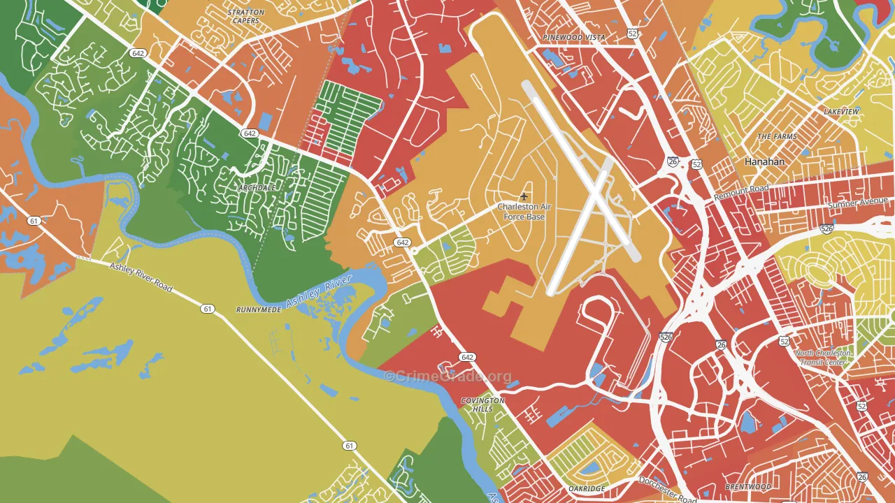 Charleston Afb, SC Map of Robbery Rates