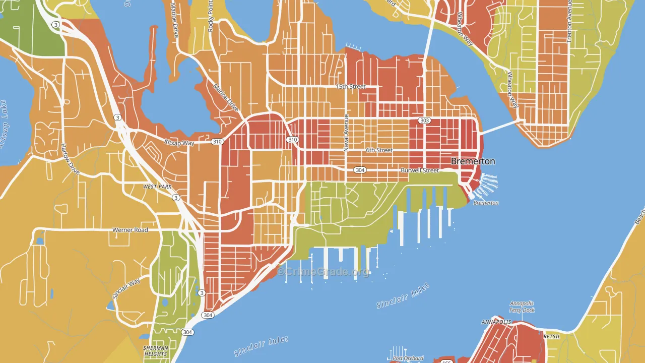 Charleston, Bremerton, WA Map of Robbery Rates