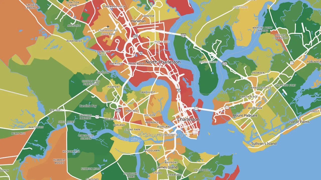 Charleston County, SC Map of Robbery Rates