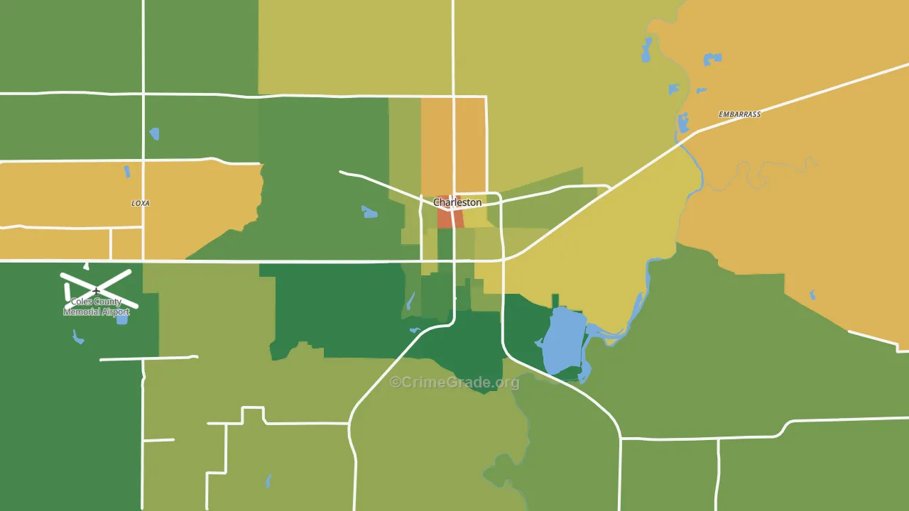 Charleston, IL Map of Robbery Rates