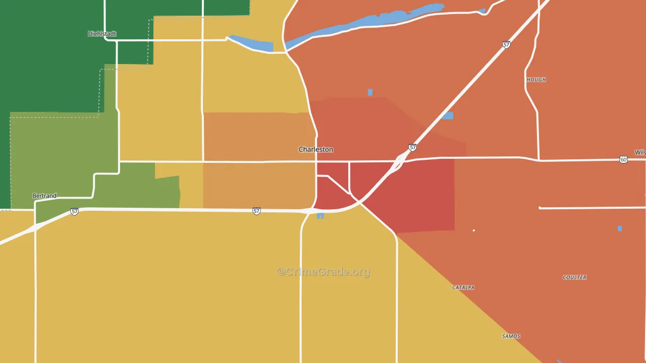 Charleston, MO Map of Robbery Rates