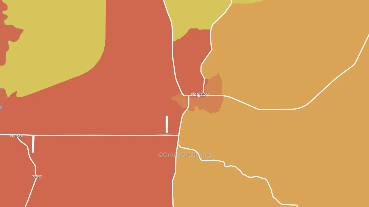 Charleston, MS Map of Robbery Rates
