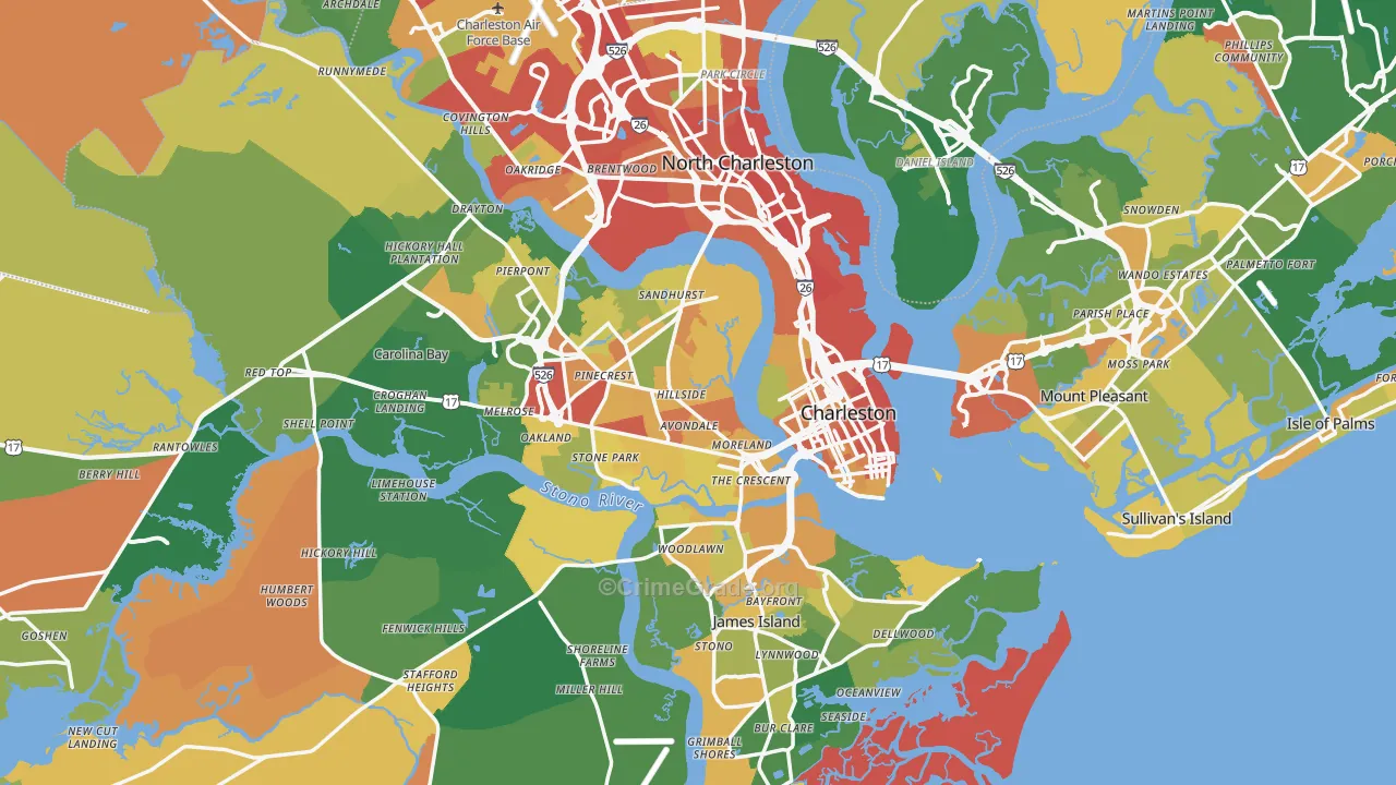 Charleston, SC Map of Robbery Rates