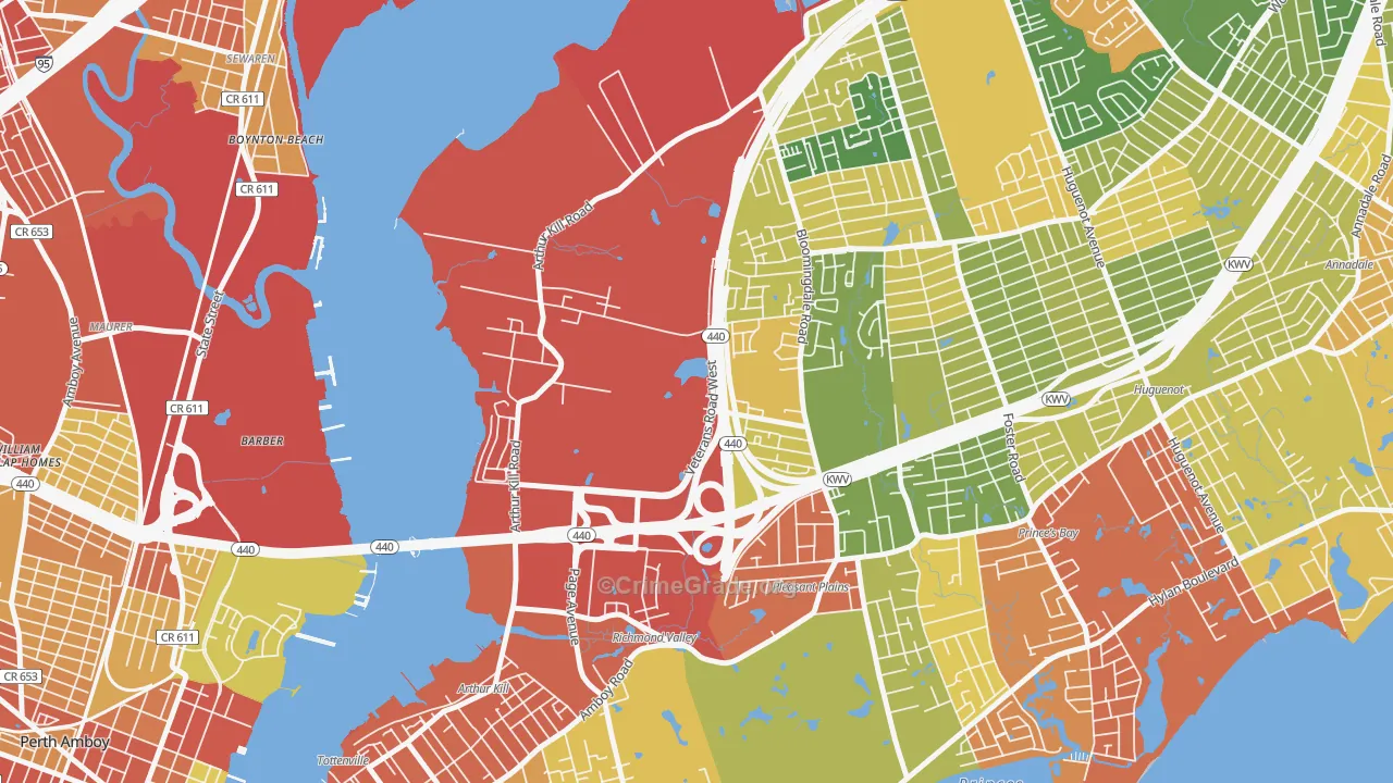 Charleston, Staten Island, NY Map of Robbery Rates