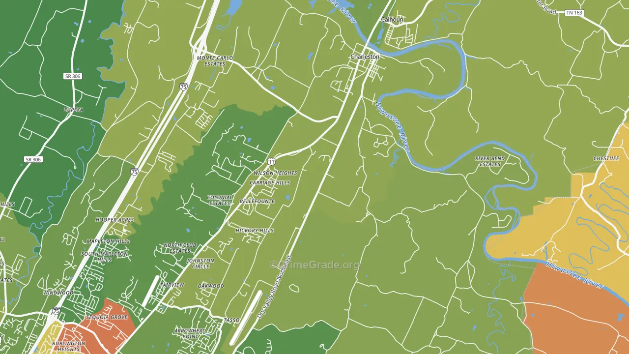 Charleston, TN Map of Robbery Rates