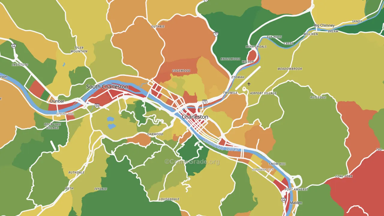 Charleston, WV Map of Robbery Rates
