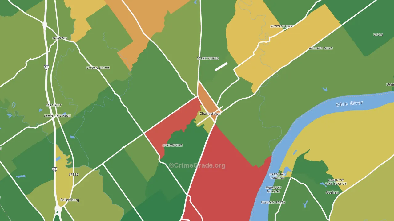 Charlestown, IN Map of Robbery Rates