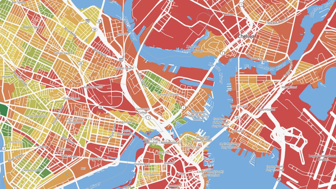 Charlestown, MA Map of Robbery Rates