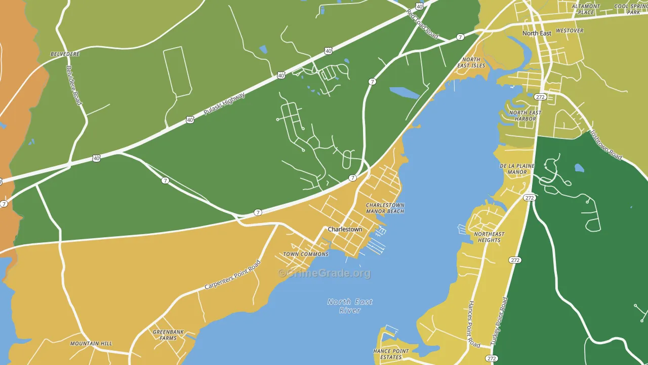 Charlestown, MD Map of Robbery Rates