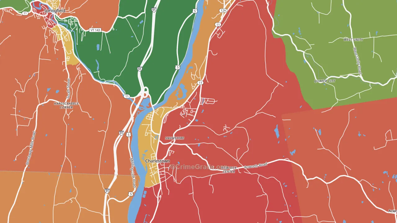 Charlestown, NH Map of Robbery Rates