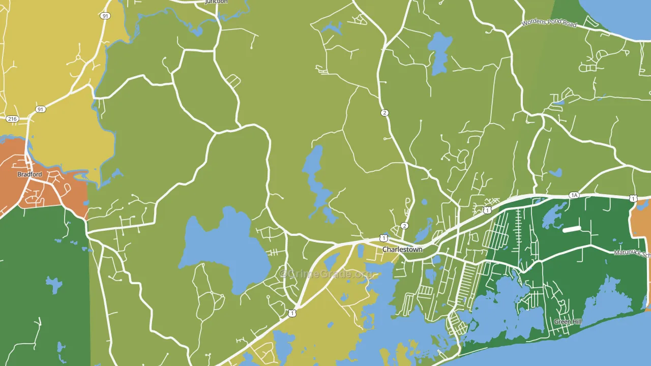 Charlestown, RI Map of Robbery Rates