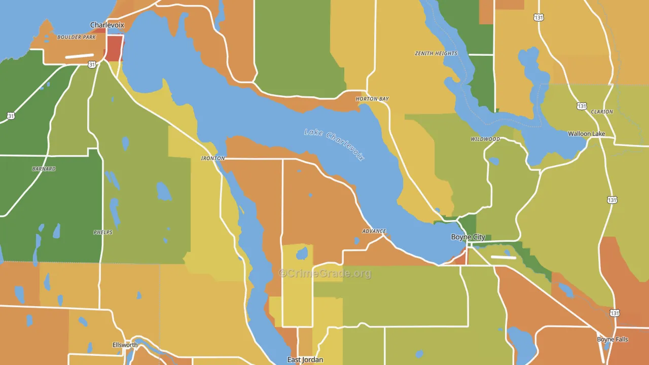 Charlevoix County, MI Map of Robbery Rates