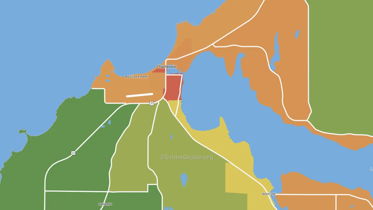 Charlevoix, MI Map of Robbery Rates