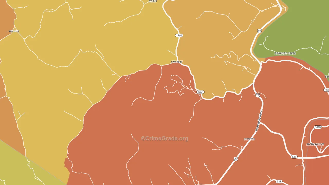 Charley, KY Map of Robbery Rates