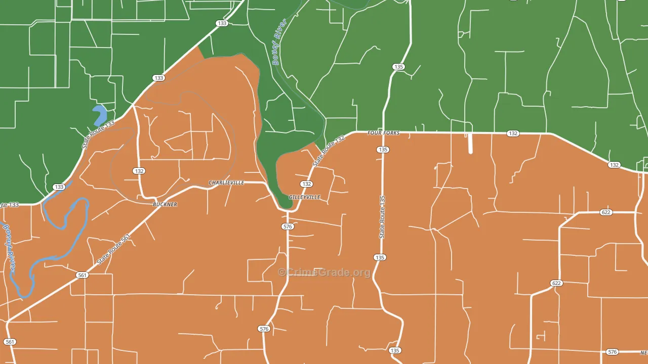 Charlieville, LA Map of Robbery Rates
