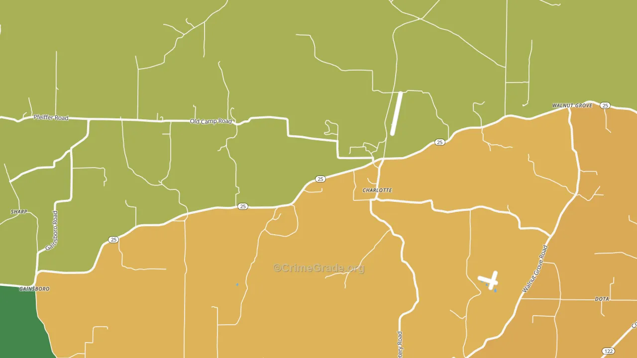 Charlotte, AR Map of Robbery Rates