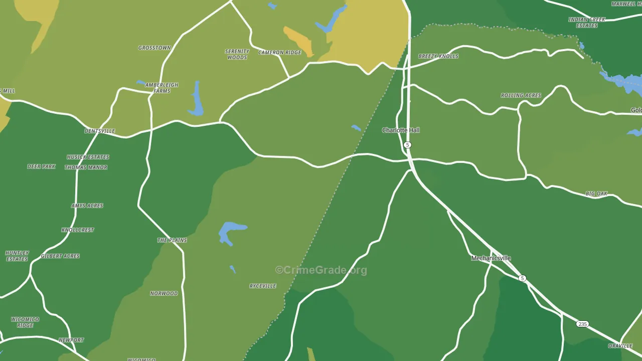 Charlotte Hall, MD Map of Robbery Rates