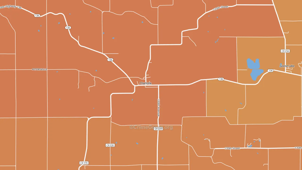 Charlotte, IA Map of Robbery Rates