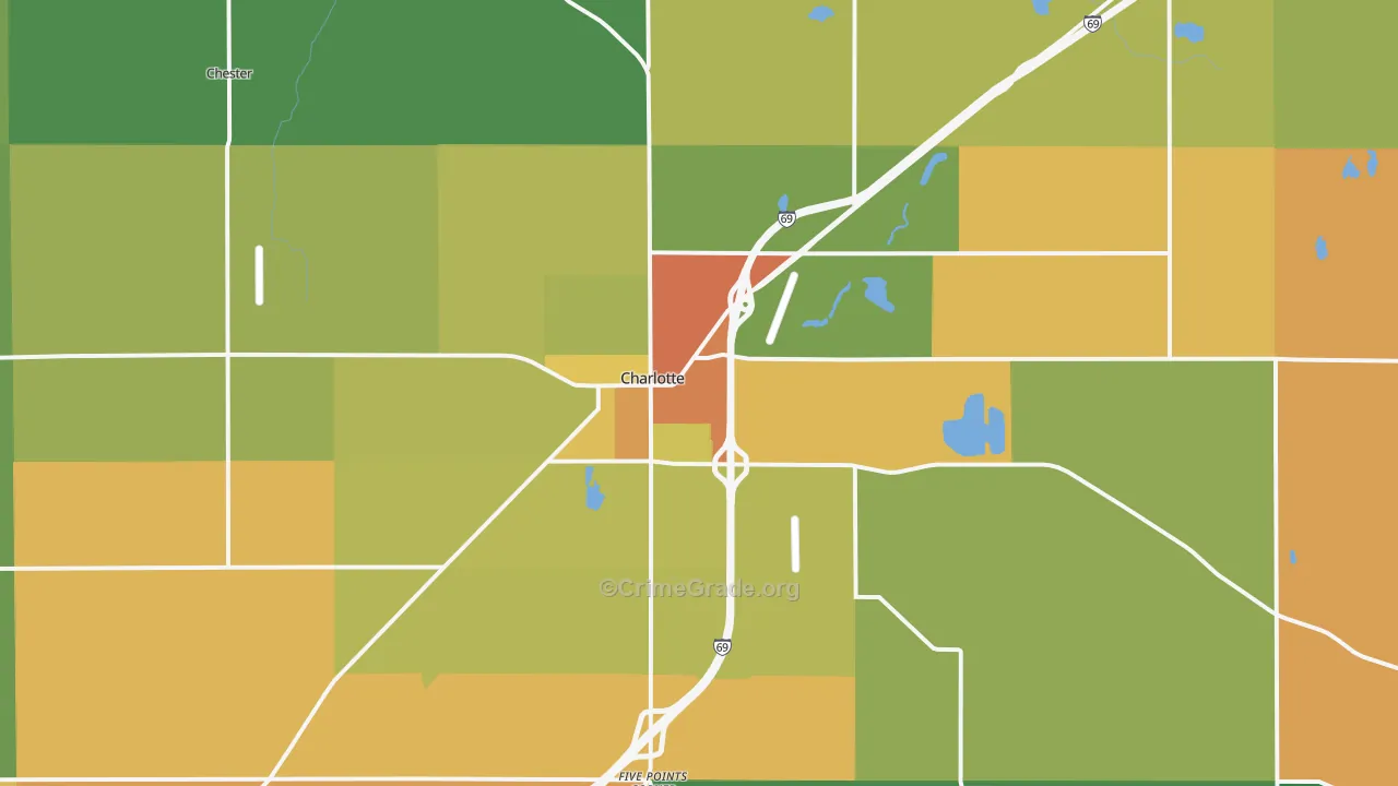 Charlotte, MI Map of Robbery Rates