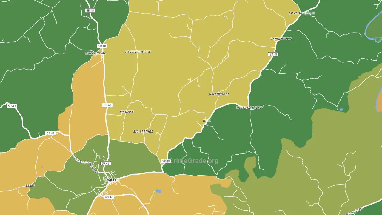 Charlotte, TN Map of Robbery Rates